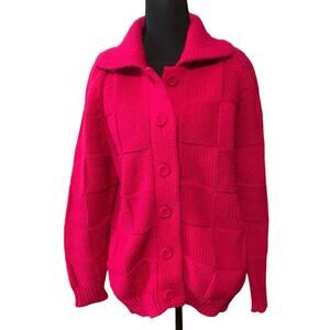 Vintage Sears Mary Lewis berry pink Chunky Knit Cardigan Sweater Japan Size 38 M